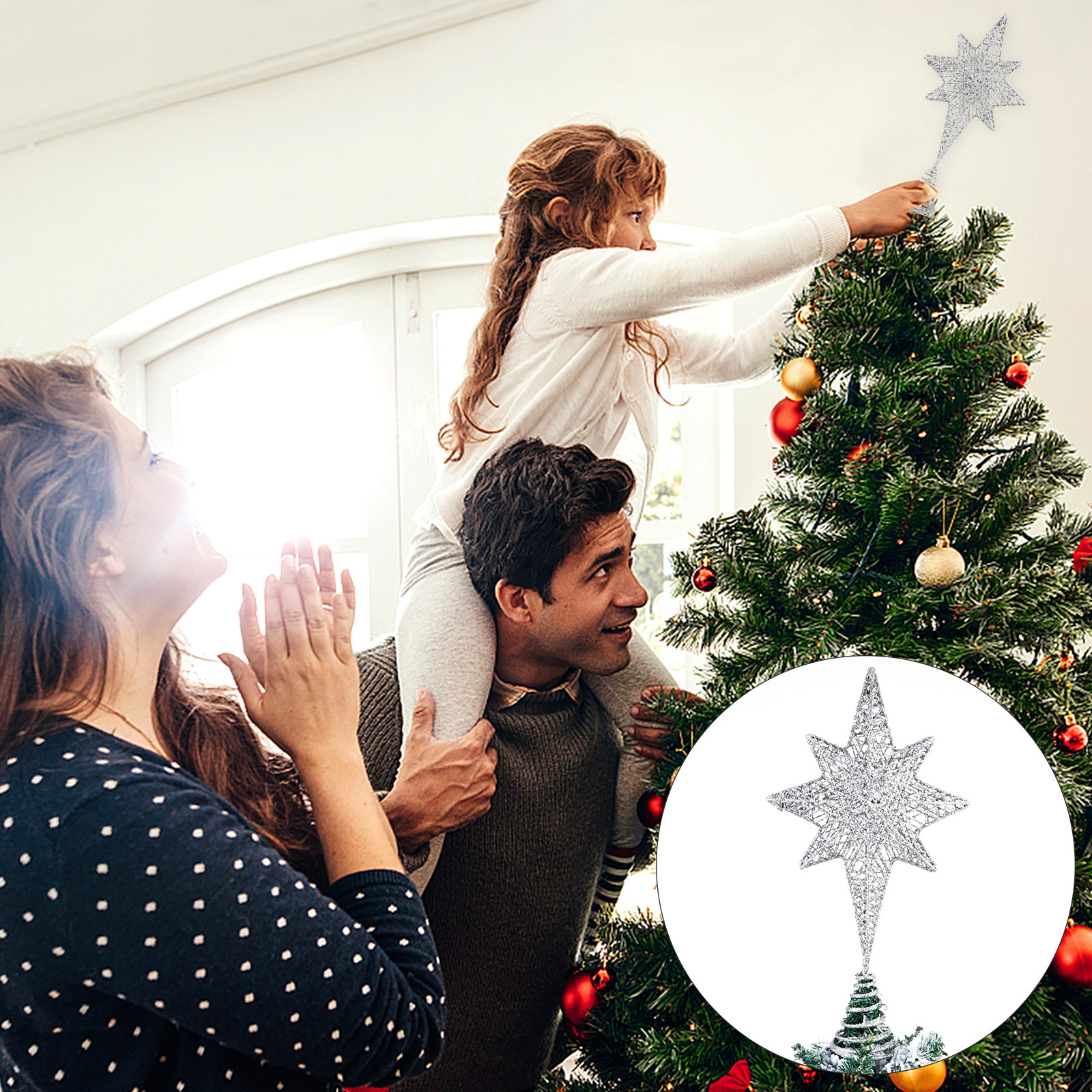 1Pcs Glittering Gold-Toned Eig - Star Tree Topper recensie en prijs